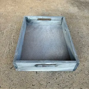 Wood Tray Small Rectangular Greywash 33.5x25x6.5cmh