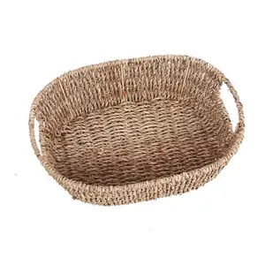 Small Oval Seagrass Tray with Inset Handles Natural 28.5x20.5x8cm height