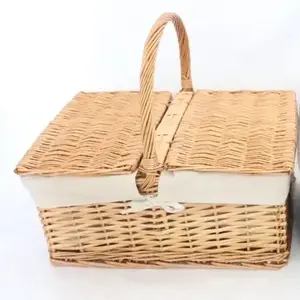 RECTANGLE HONEY WILLOW PICNIC BASKET WITH NATURAL LINER 48x35x23cmh