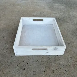 Wood Tray Medium Rectangular Whitewash 36.5x29x7cmh