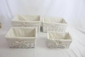 Willow Storage Baskets With White Liners Set of 4 White - 43 x 32 x 18cm height