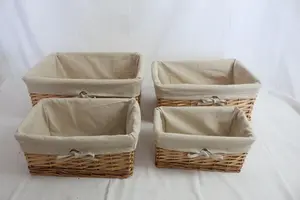 Willow Storage Baskets With Natural Liners Set of 4 Honey - 43 x 32 x 18cm height