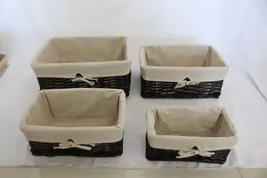 Willow Storage Baskets With Natural Liners Set of 4 Coffee - 43 x 32 x 18cm height