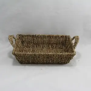 Small Rect Tapered Seagrass Tray with Handles Natural 33x26x8cm