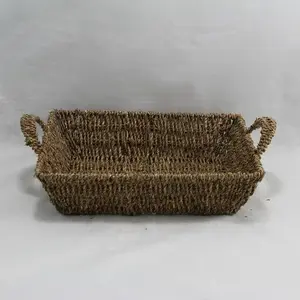 Medium Rect Tapered Seagrass Tray with Handles Natural 37x31x9cm