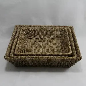 Set of 3 Square Shallow Seagrass Tray Natural