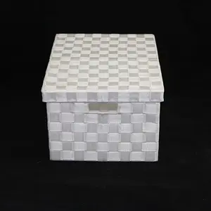 Lge Rect PP Storage With Lid 40x30x21cm White Or Beige